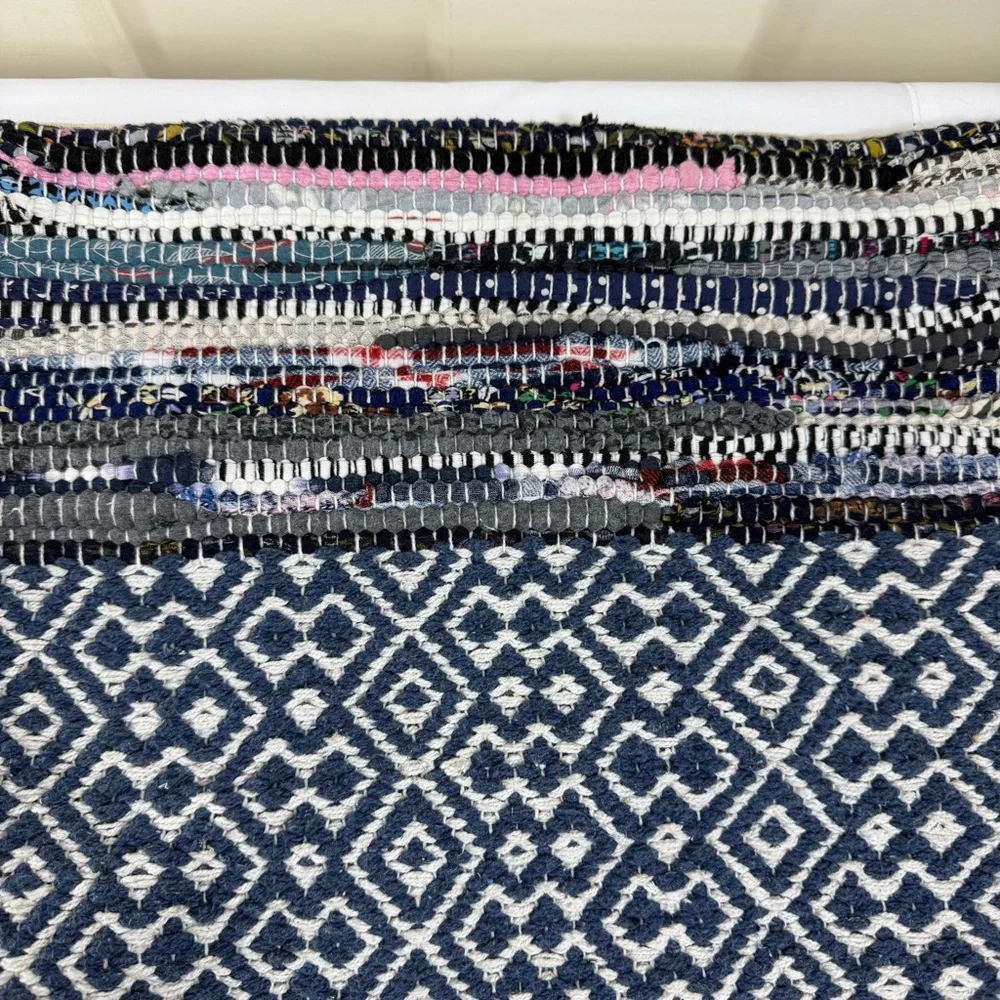 Rag‎ Rug Pillow Cover Geometric Patterned. Zip closure.  Machine washable.